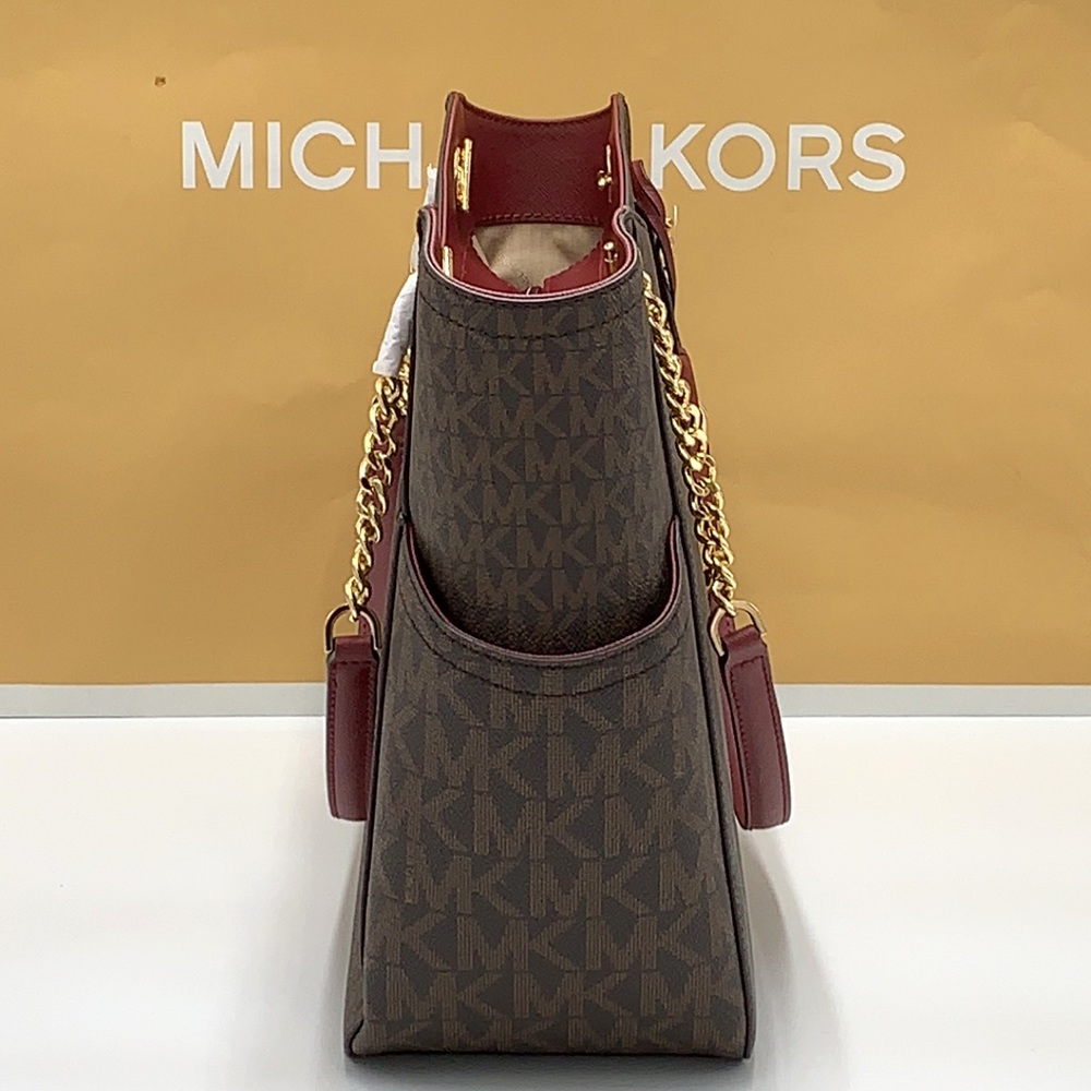 MICHAEL KORS 
Jet Set Large XChain  Logo Shoulder Tote Bag DARK CHERRY COLOR - Picture 7 of 16